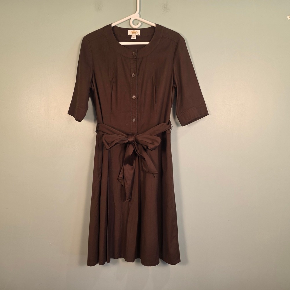 Talbots Brown Midi Shirt Dress with Tie Waist
